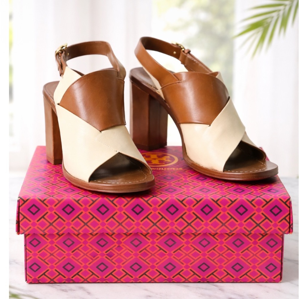Brown and Cream Women's Sandals